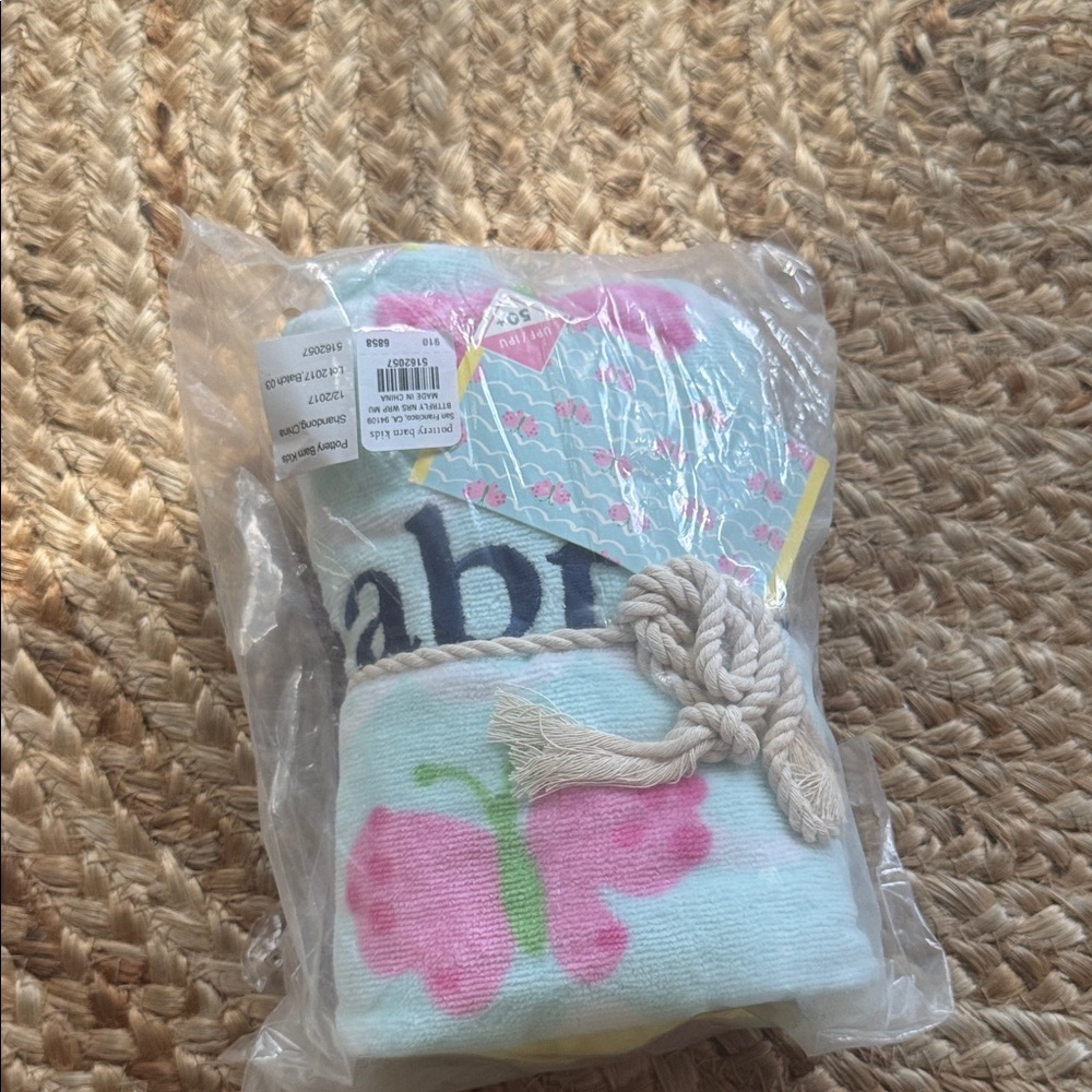 Kids PBK Baby Hooded Beach Wrap Butterfly Towel - monogrammed “Gabrielle”